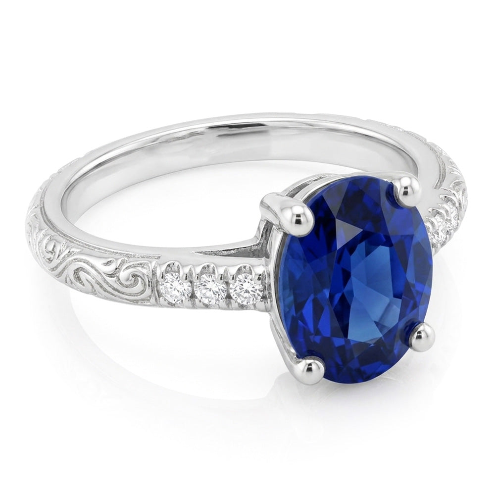 Antique Style Solitaire Blue Sapphire With Accents Ring 3.50 Carats