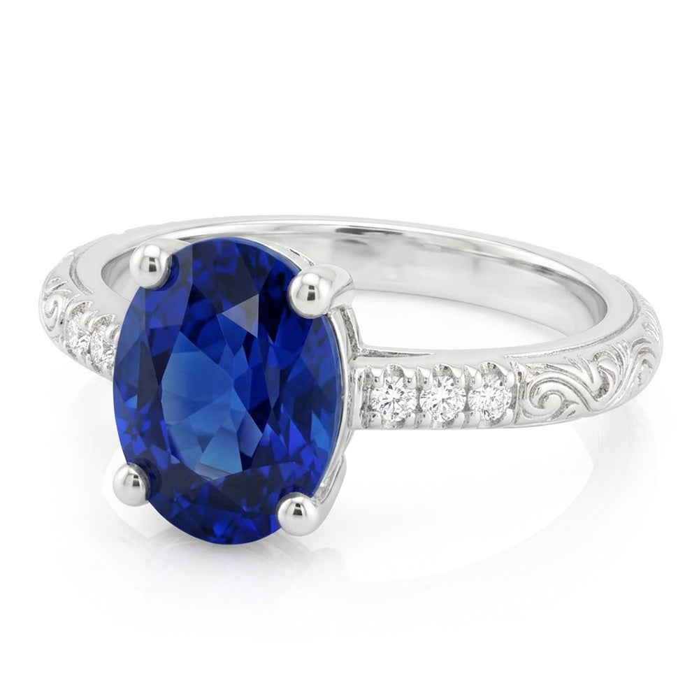 Antique Style Solitaire Blue Sapphire With Accents Ring 3.50 Carats