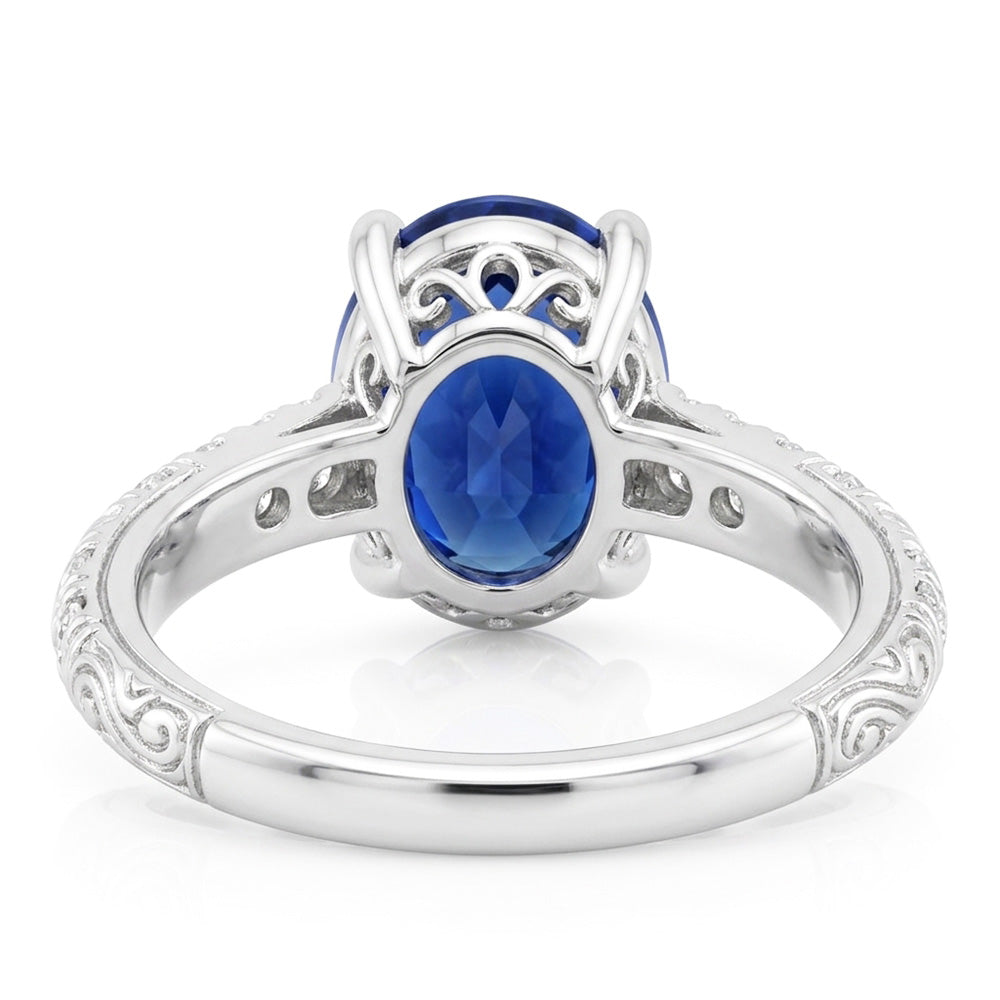 Antique Style Solitaire Blue Sapphire With Accents Ring 3.50 Carats