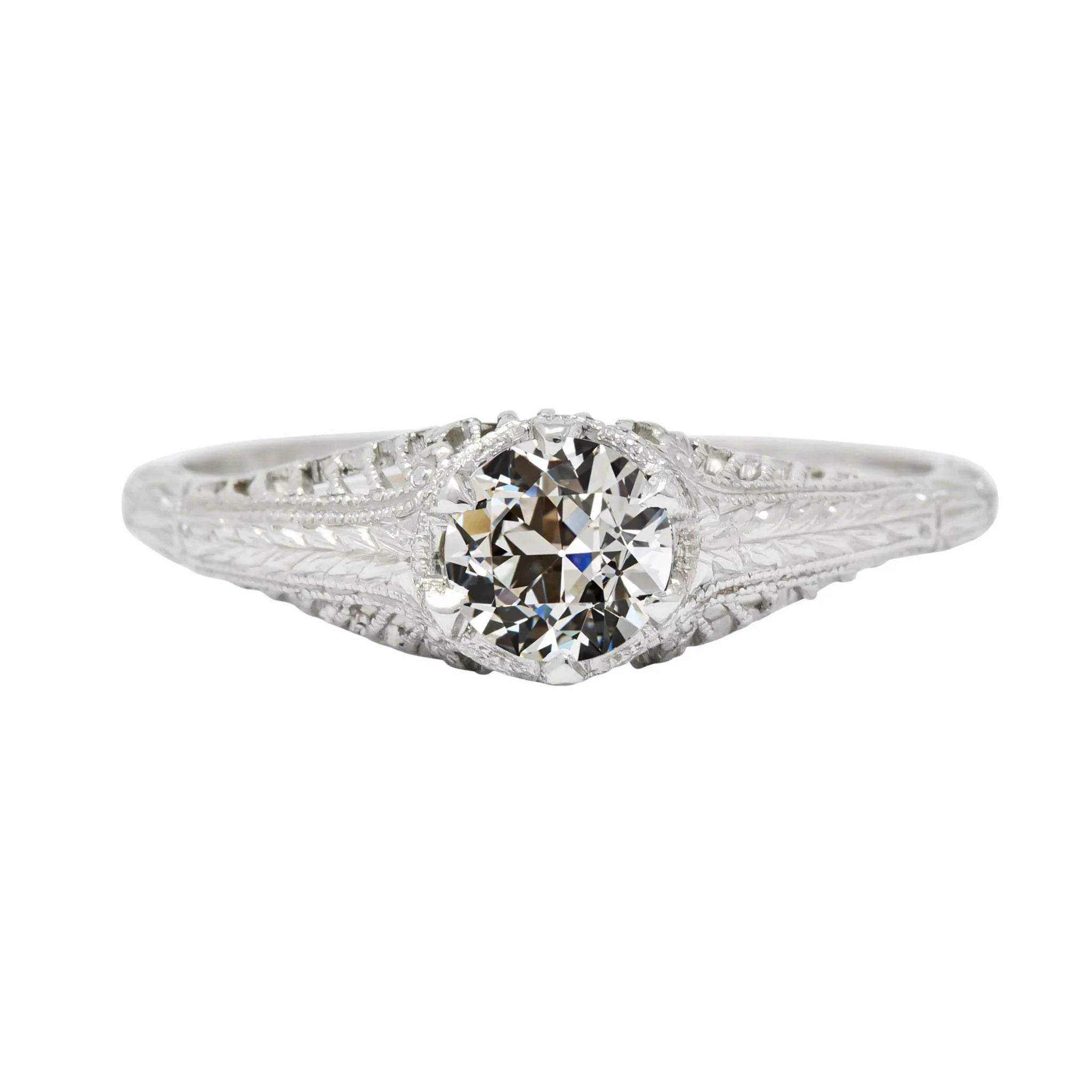 Antique Style Solitaire Old Miner Real Diamond Ring 2 Carats Filigree Shank