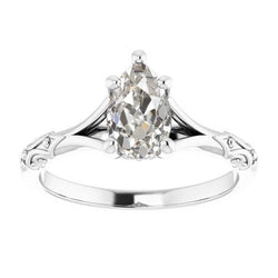 Antique Style Solitaire Pear Old Mine Cut Natural Diamond Ring 2 Carats