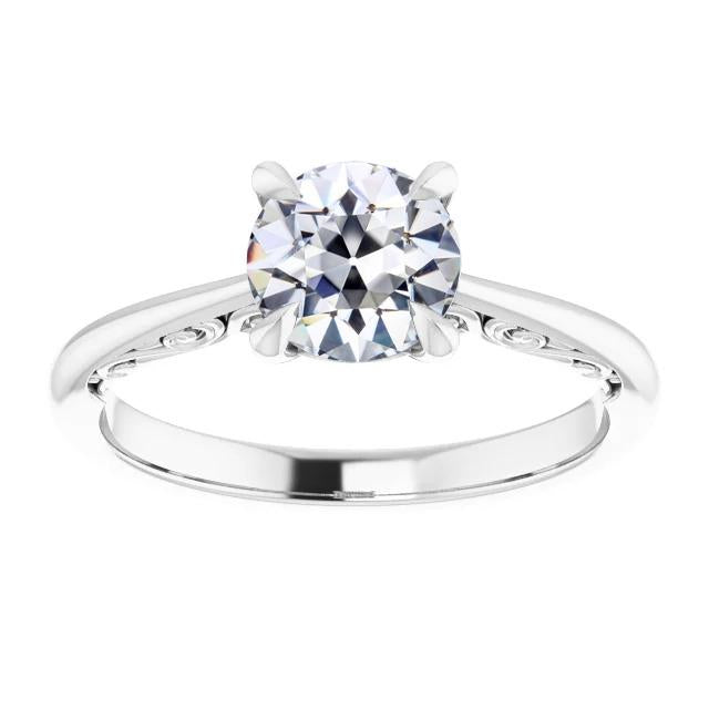 Antique Style Solitaire Ring Genuine Round Old Mine Cut Diamond 2 Carats