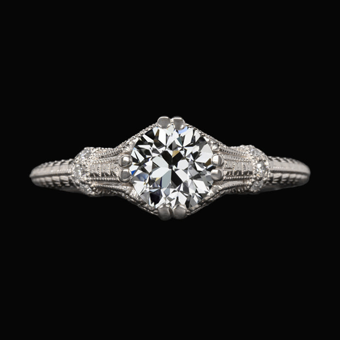 Antique Style Solitaire Ring Old Cut Real Diamond Double Prong Set 2 Carats