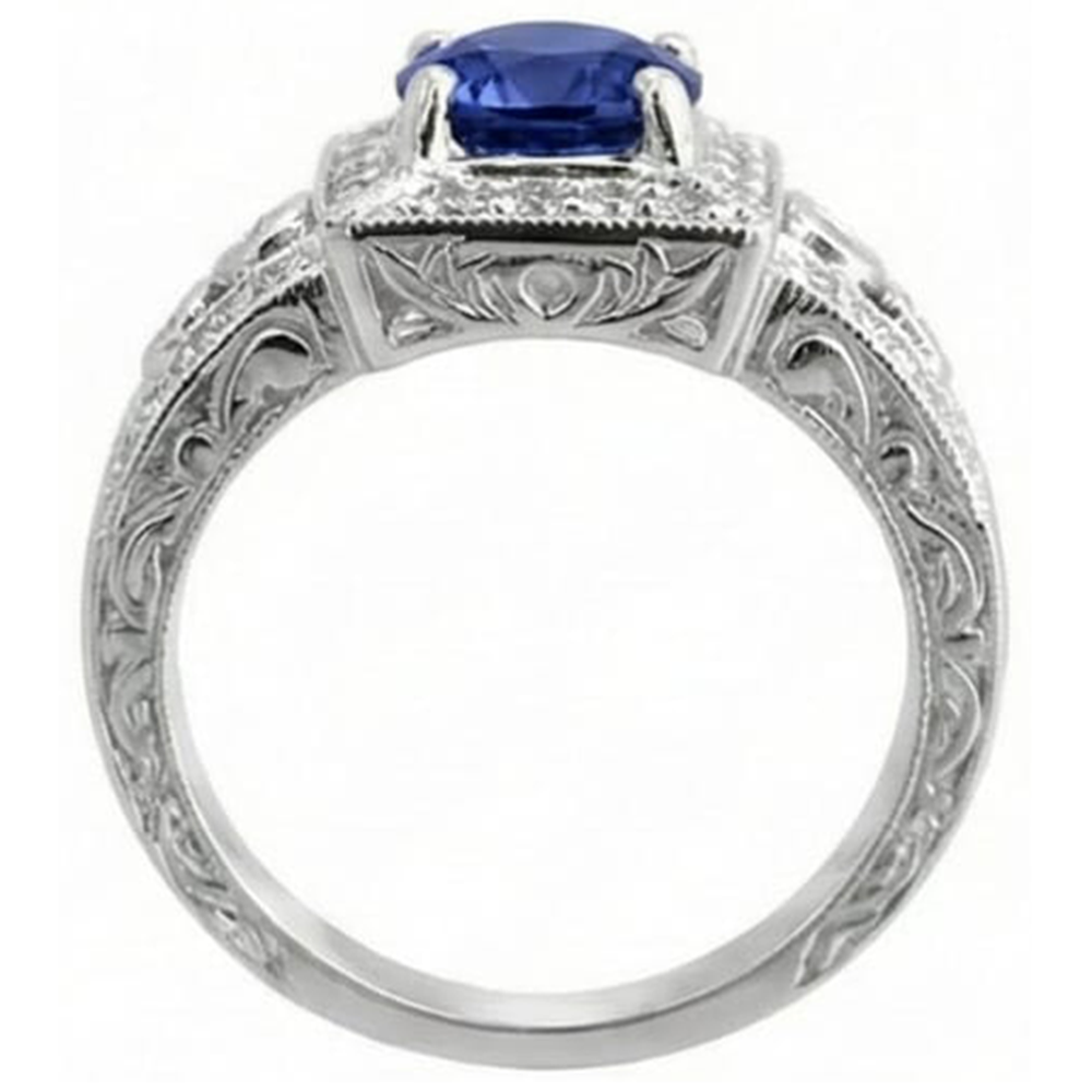 Antique Style Tanzanite And Natural Earth Mined DIAMOND ( NOT LAB GROWN )s Ring 2.79 Carats Wedding Jewellery