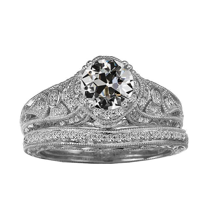 Antique Style Wedding Ring Set Round Old Miner Original Diamond 4 Carats