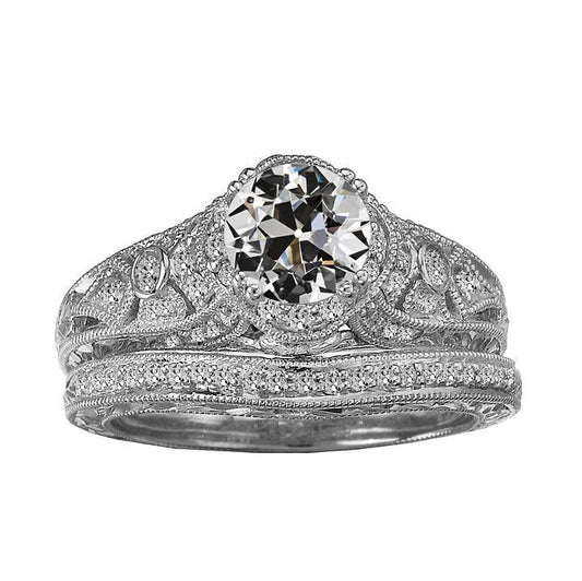 Antique Style Wedding Ring Set Round Old Miner Original Diamond 4 Carats