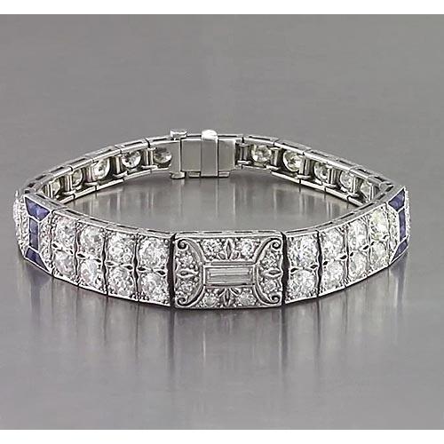 Antique Style Women Bracelet Sapphire And Real Diamond 24.80 Carats