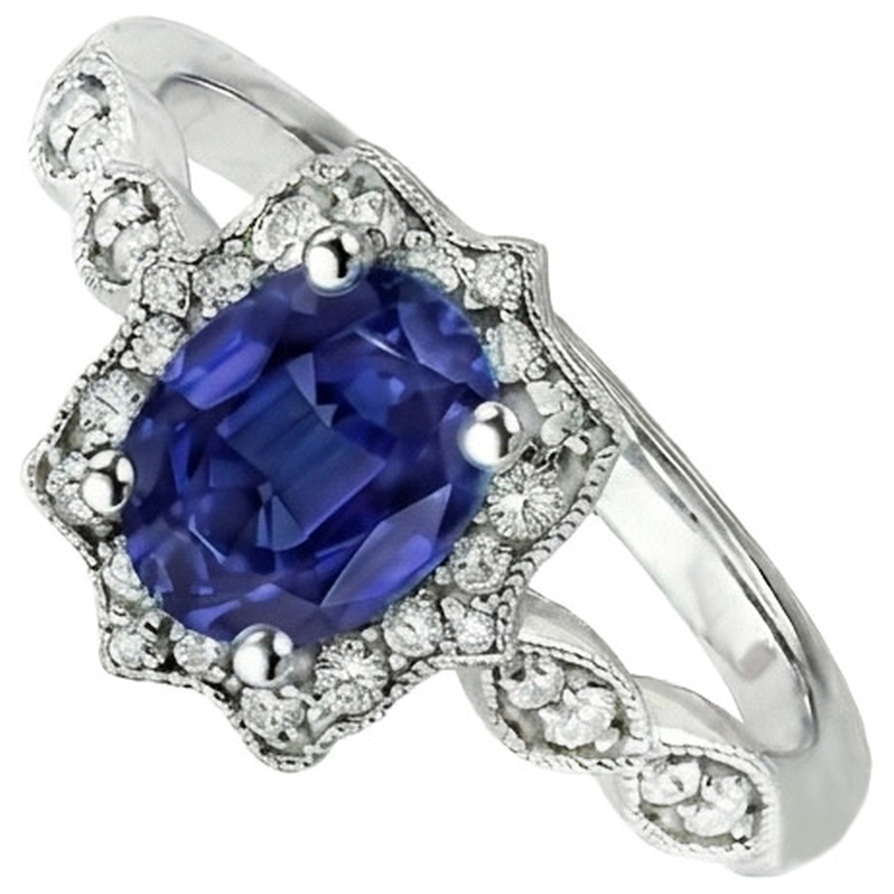 Antique Type Sapphire Natural Earth Mined Diamond Ring