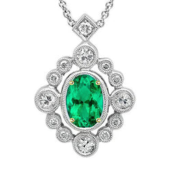 Fine Emerald Antique Stone Pendant Necklace 3 ct in 14 Karat Two