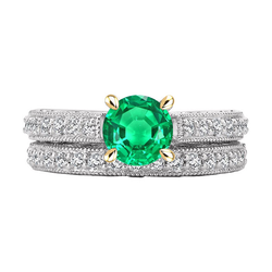 Colombian Emerald Antique Colored Stone Ring 2 ct in Two-Tone