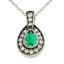 Genuine Fine Emerald Gemstone Pendant 1 ct Two-Tone 14K Gold – main view