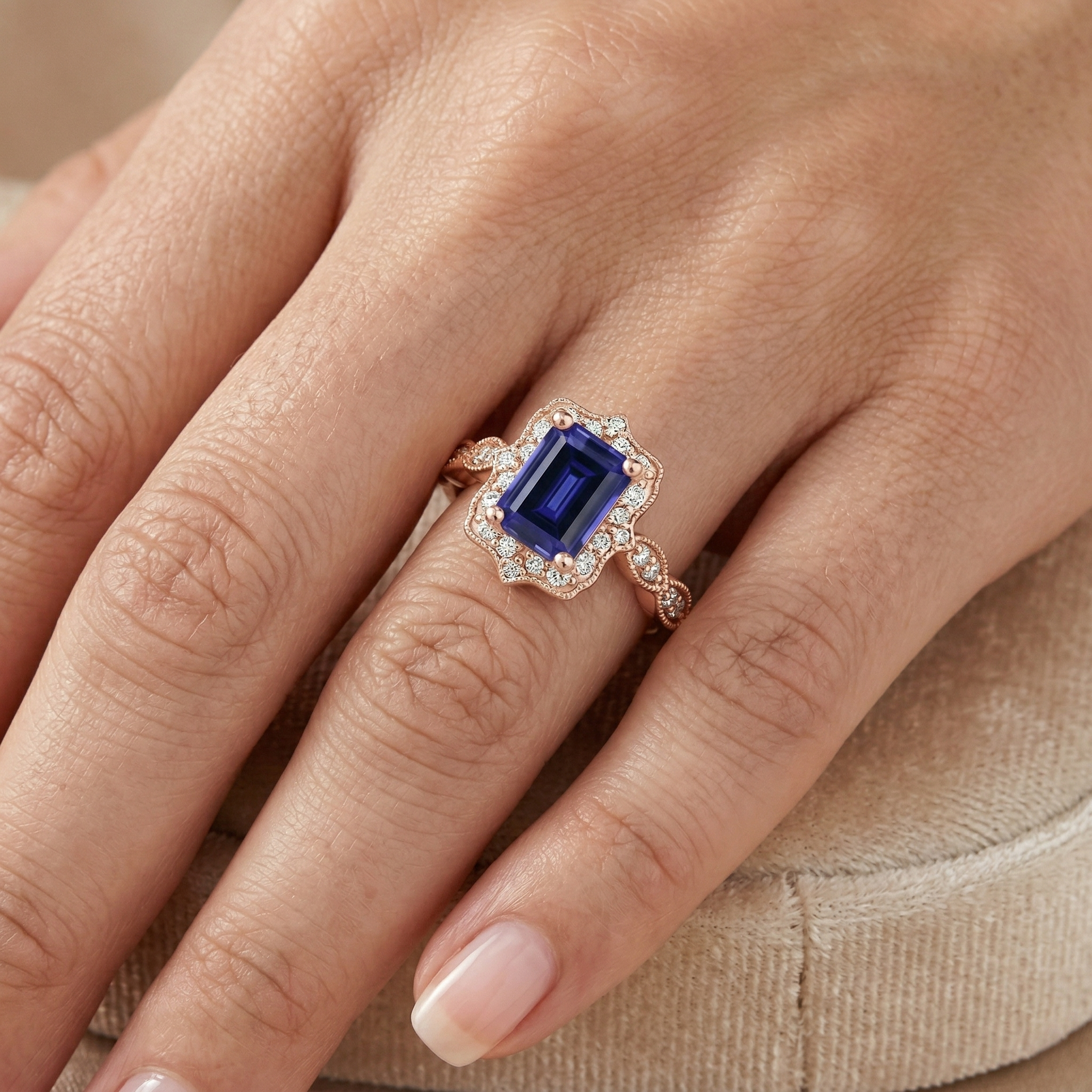 Antique Style Blue Sapphire Natural Earth Mined Diamond Ring 3 Carats Gemstone