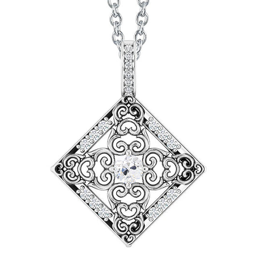 Brilliant Diamond Antique Cushion Drop Pendant in 14 Karat White Gold – main view