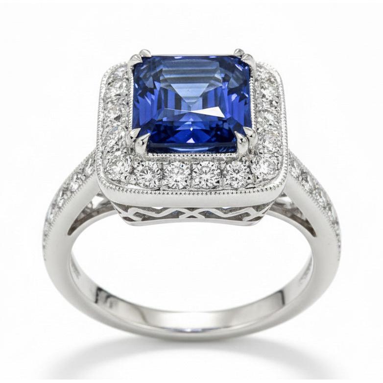 Antique Style IGI CERTIFIED Diamond & Sri Lanka Color Sapphire Ring 9.50 Carats Gold 14K