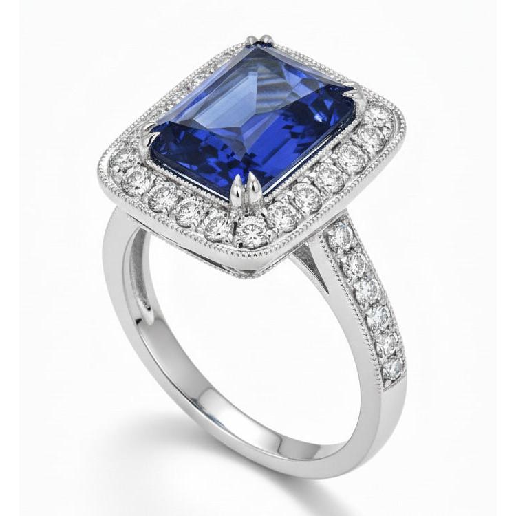 Antique Style IGI CERTIFIED Diamond & Sri Lanka Color Sapphire Ring 9.50 Carats Gold 14K