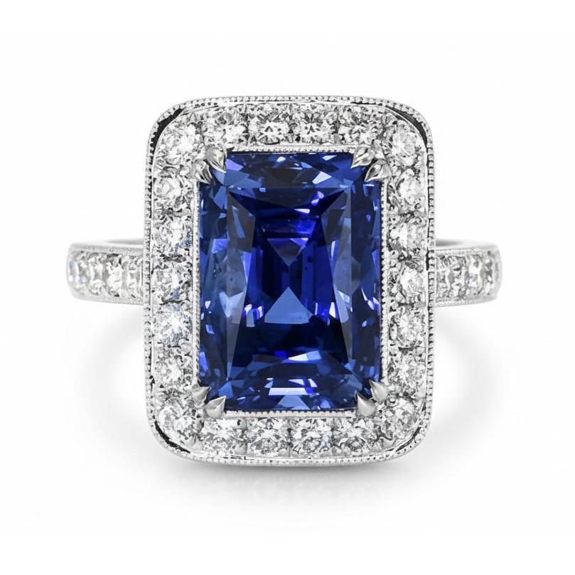 Antique Style IGI CERTIFIED Diamond & Sri Lanka Color Sapphire Ring 9.50 Carats Gold 14K