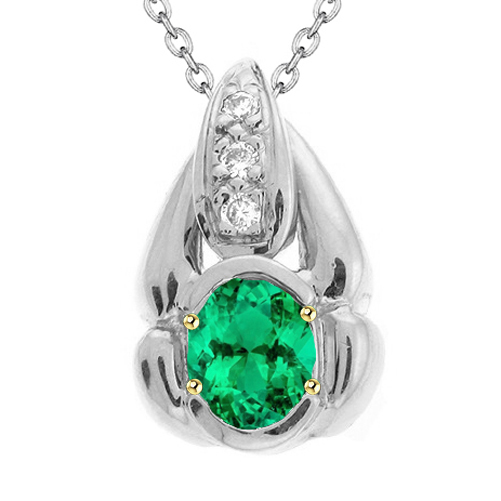 Gemstone Pendant 14K Two Tone Gold with Emerald – main view