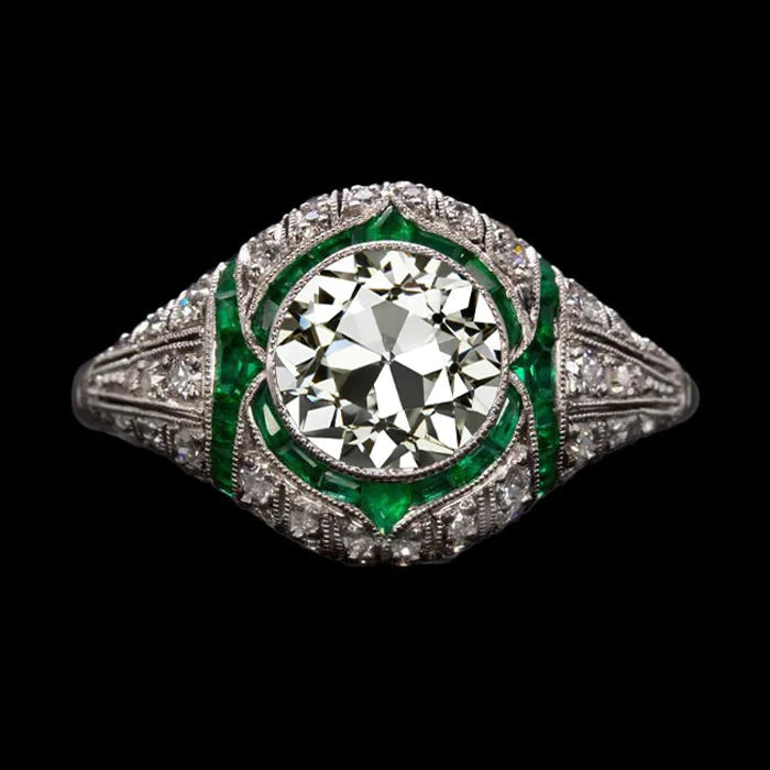 Antique Style Old Cut Real Natural Earth Mined Diamond Ring Emerald Jewellery 4.50 Carats