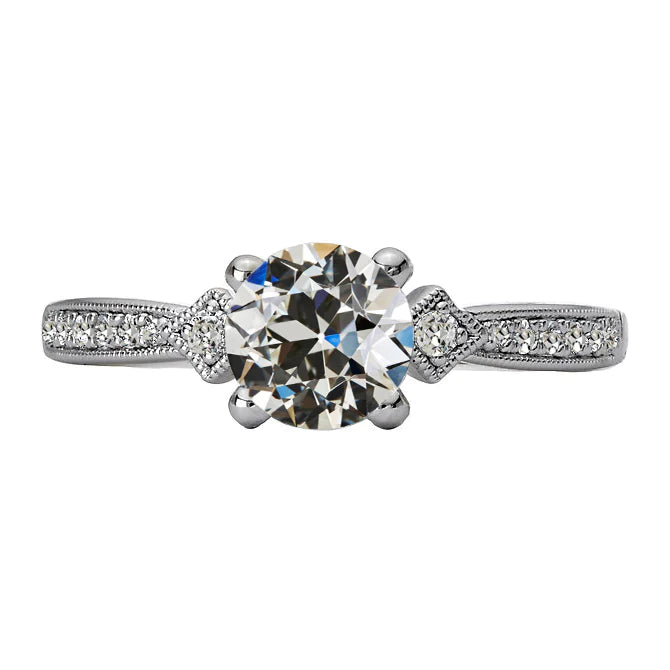 Antiques Style Round Old Miner Natural Diamond Ring 3 Carats White Gold