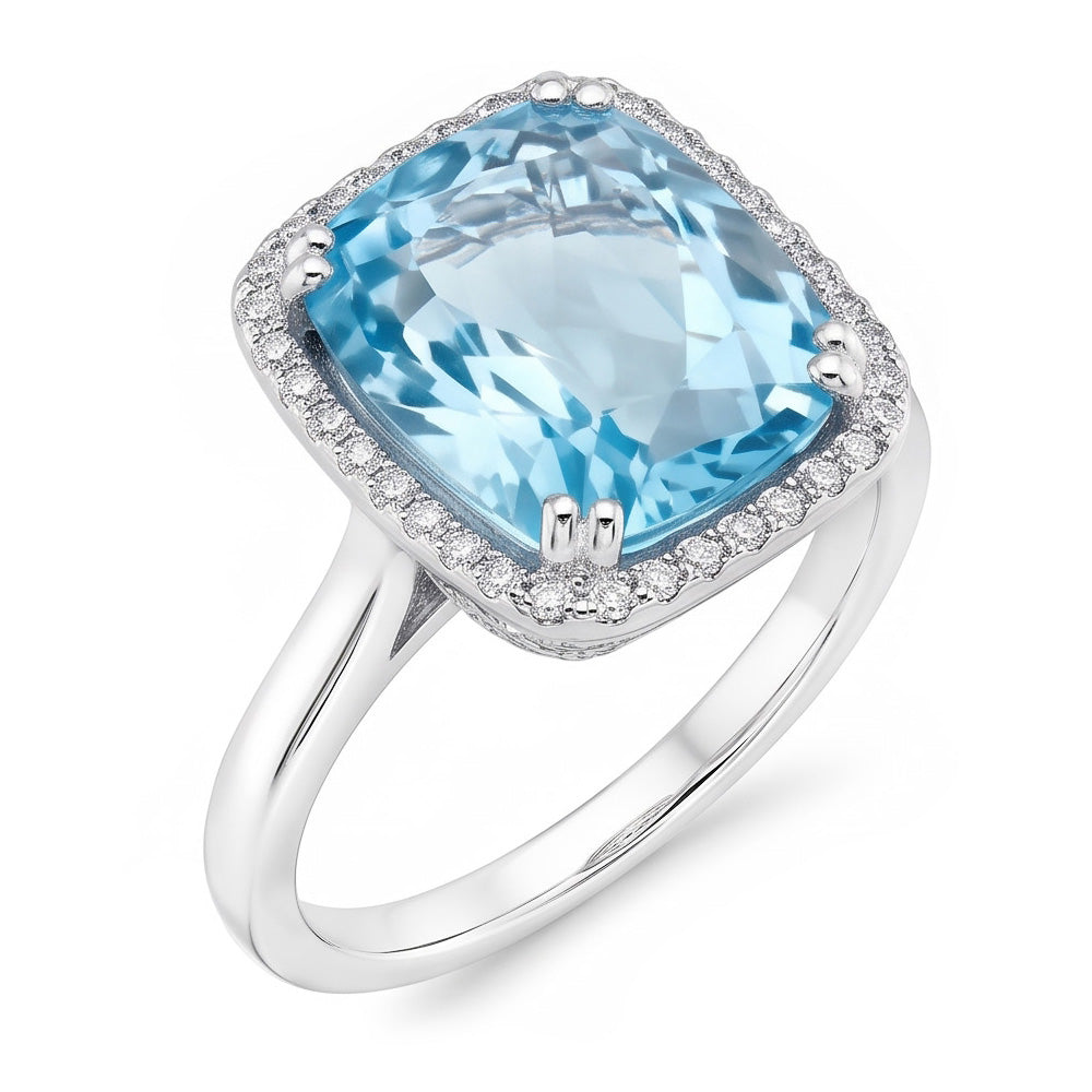 Aquamarine And Natural Earth Mined Diamond 9.50 Ct Wedding Ring Gold 14K