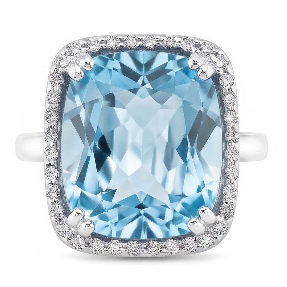 Aquamarine And Natural Earth Mined Diamond 9.50 Ct Wedding Ring Gold 14K