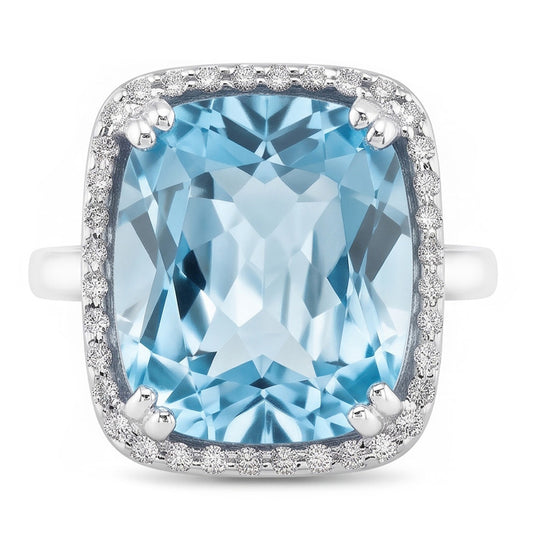 Aquamarine And Natural Earth Mined Diamond 9.50 Ct Wedding Ring Gold 14K