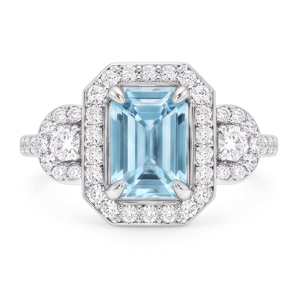 Aquamarine And Natural Earth Mined Diamonds 5.80 Ct Anniversary Ring New White Gold 14K