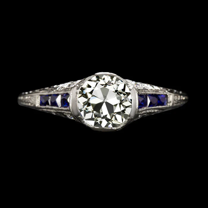 Art Deco Jewelry New Old Cut Natural Diamond Sapphire Ring Vintage Style