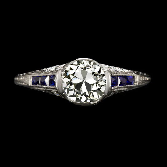 Art Deco Jewelry New Old Cut Natural Diamond Sapphire Ring Vintage Style