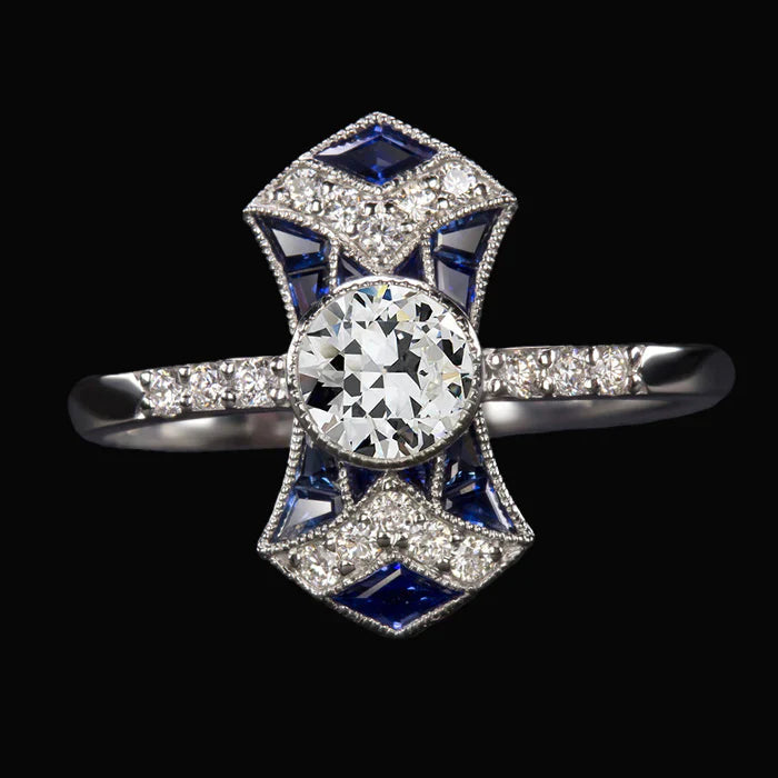 Art Deco Jewelry New Old Miner Real Diamond & Sapphire Lady’s Ring
