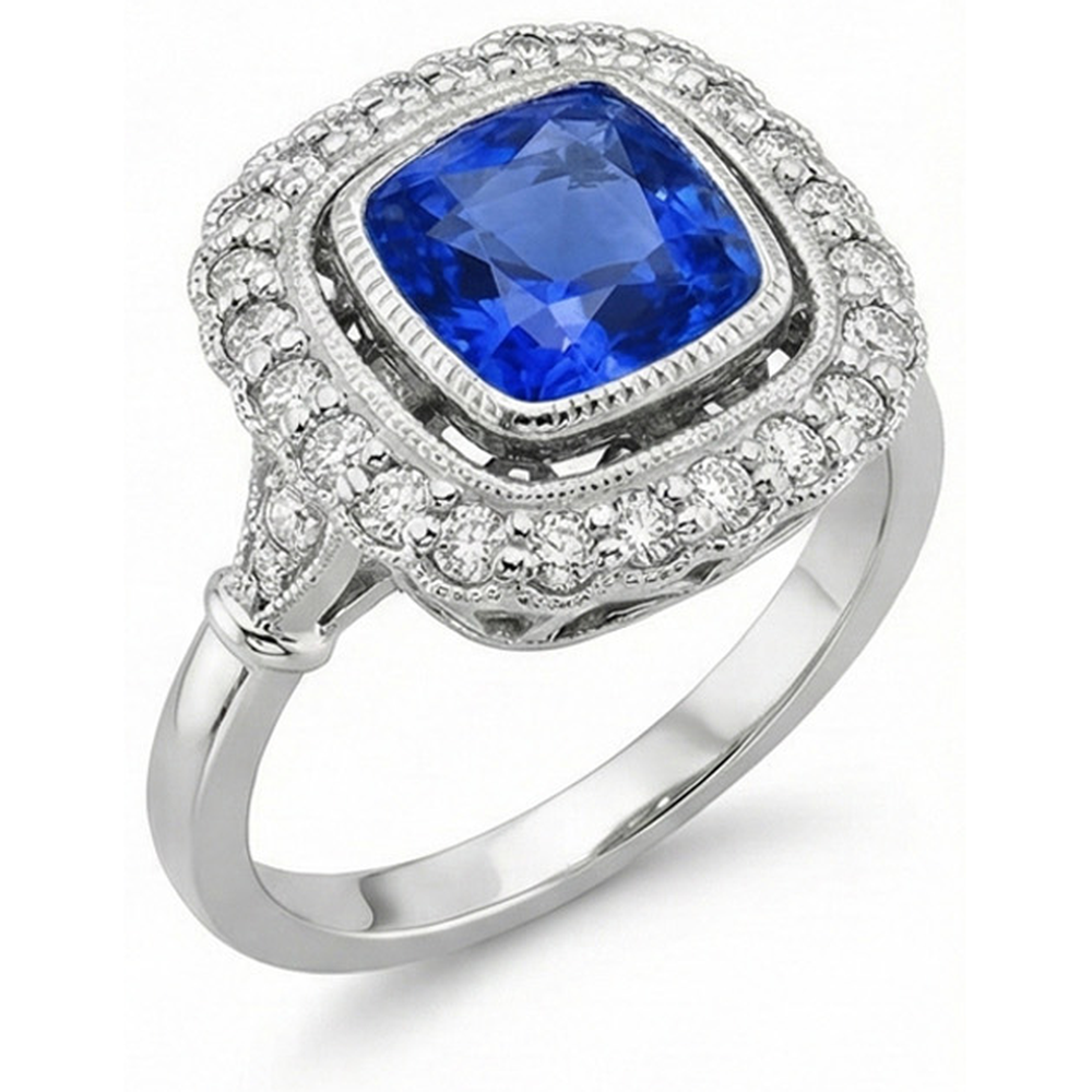 Art Nouveau Jewellery New Ceylon Sapphire And Natural Earth Mined DIAMOND ( NOT LAB GROWN ) Ladies Ring