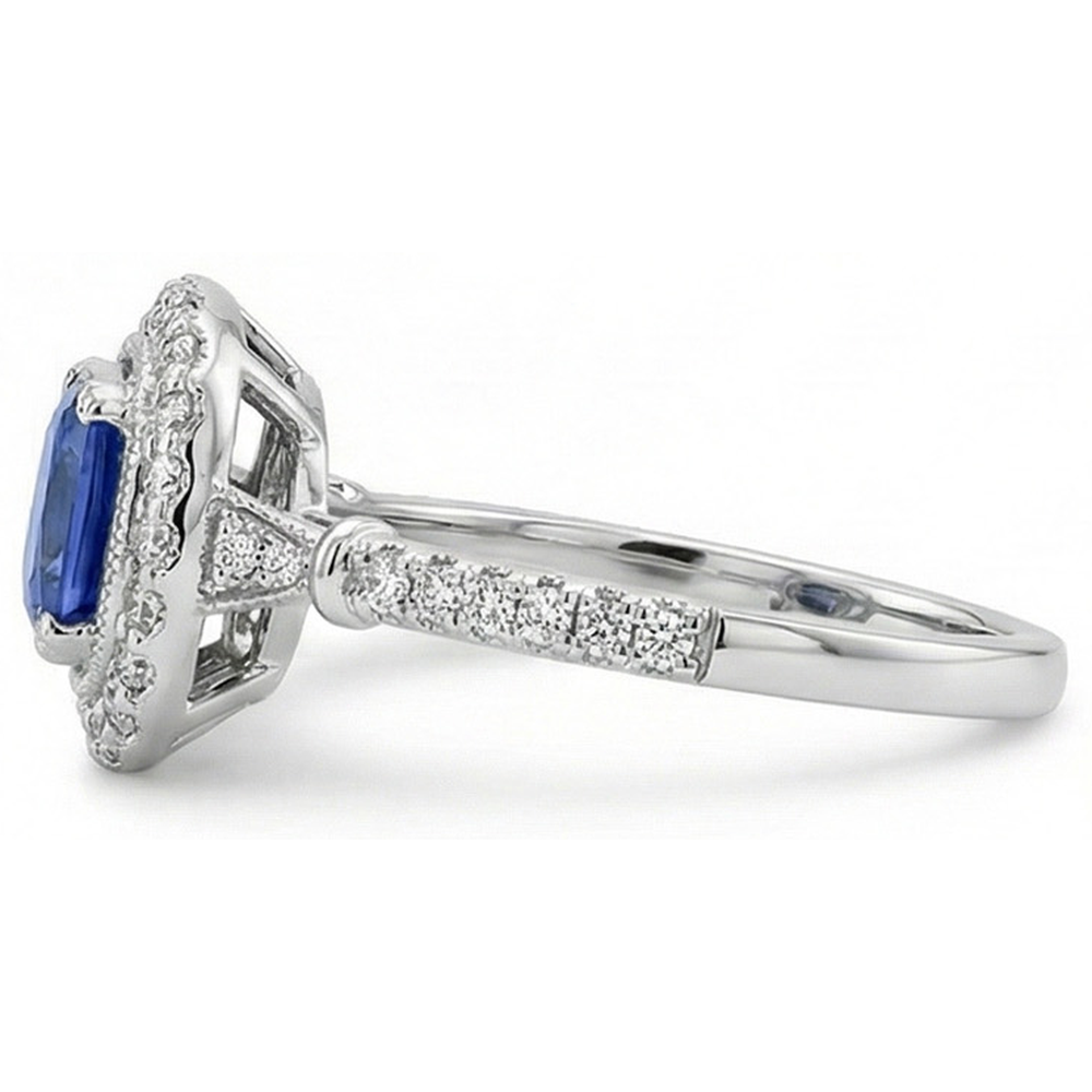 Art Nouveau Jewellery New Ceylon Sapphire And Natural Earth Mined DIAMOND ( NOT LAB GROWN ) Ladies Ring