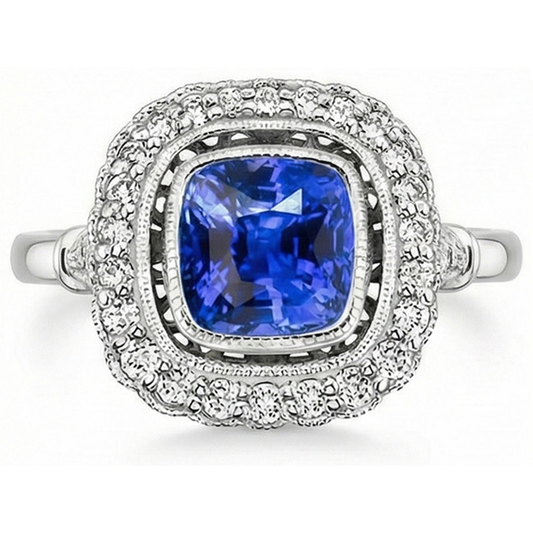 natural round sapphire 1ct ring close up detail