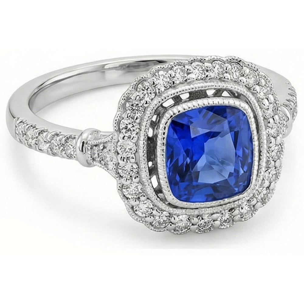 Art Nouveau Jewellery New Ceylon Sapphire And Natural Earth Mined DIAMOND ( NOT LAB GROWN ) Ladies Ring