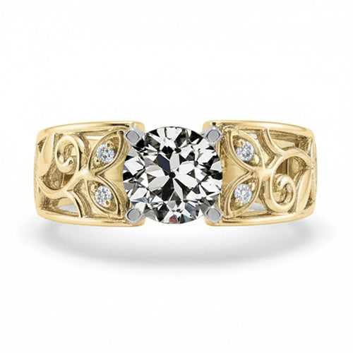Art Nouveau Jewellery New Ring Old Mine Cut Real Natural Earth Mined Diamond Ring Leaf Style