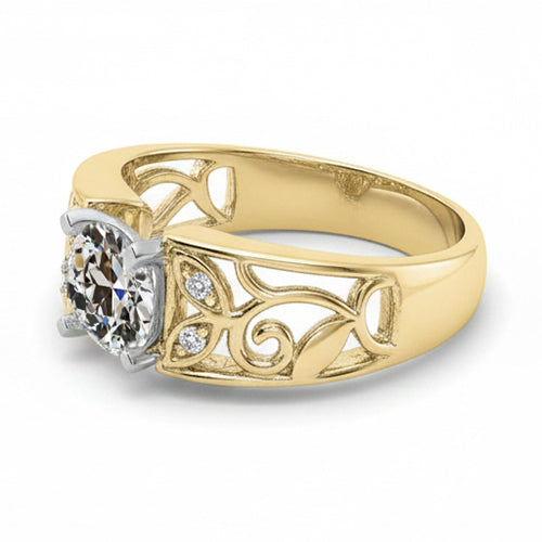 Art Nouveau Jewellery New Ring Old Mine Cut Real Natural Earth Mined Diamond Ring Leaf Style