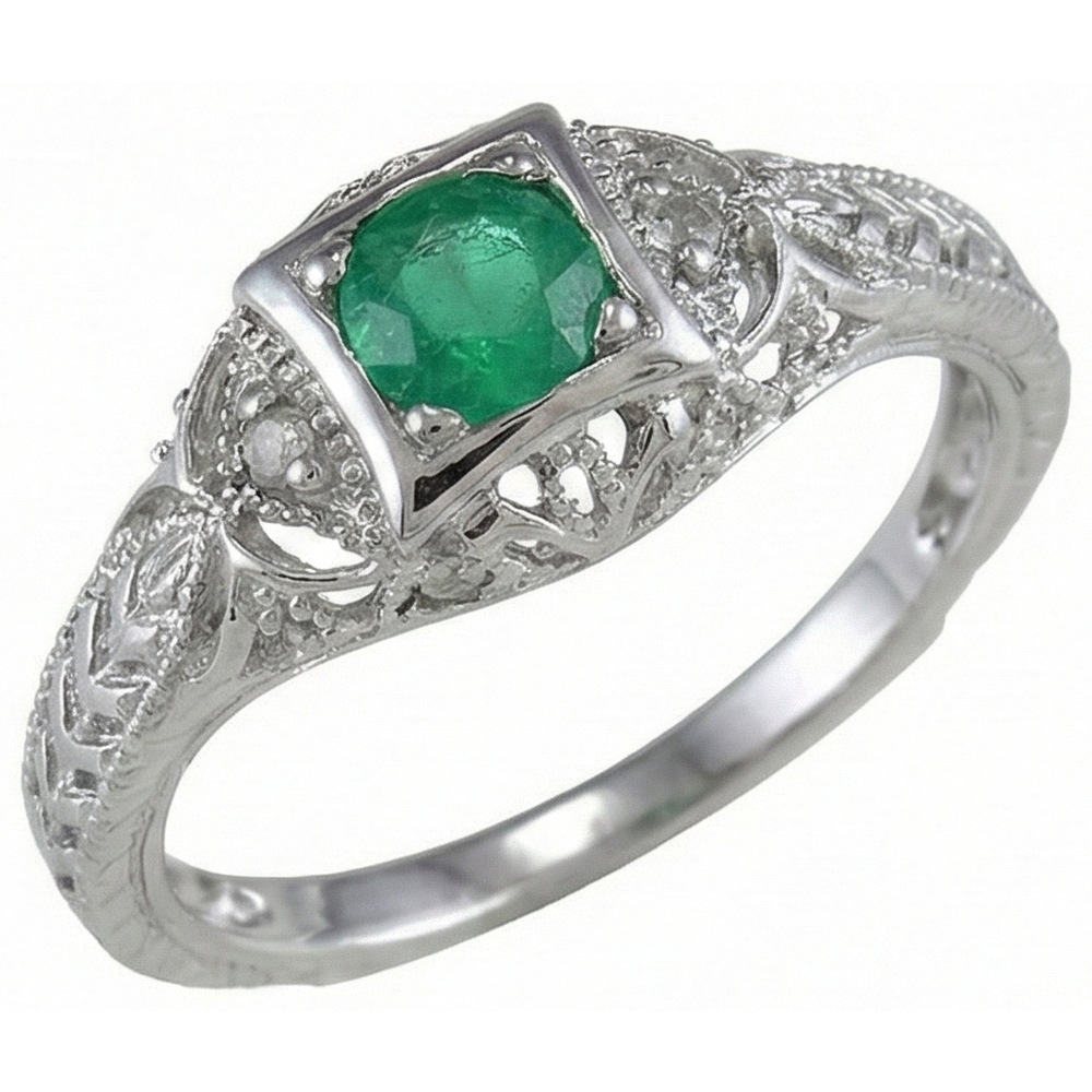 Art Nouveau Jewellery New Round Cut Green Emerald Natural Earth Mined DIAMOND ( NOT LAB GROWN ) Ring
