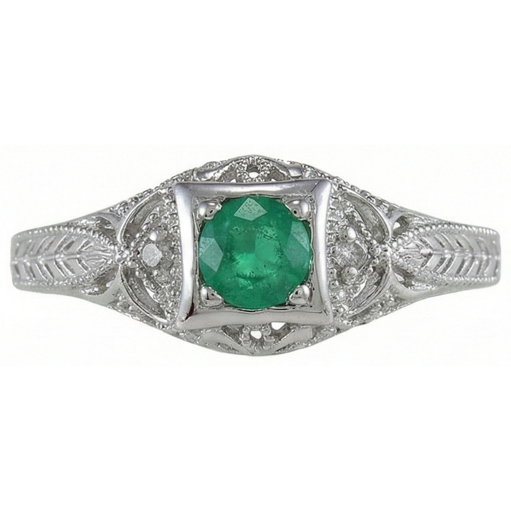 Art Nouveau Jewellery New Round Cut Green Emerald Natural Earth Mined DIAMOND ( NOT LAB GROWN ) Ring