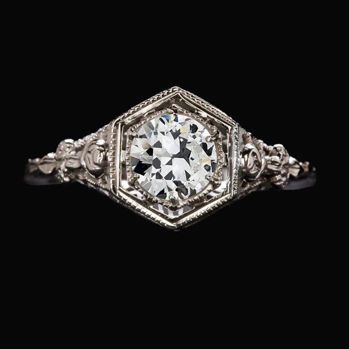 Art Nouveau Jewelry New Antique Style Solitaire Old Miner Natural Diamond Ring