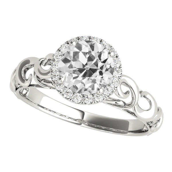 Art Nouveau Jewelry New Halo Ring Round Old Cut Genuine Diamonds 14K Gold