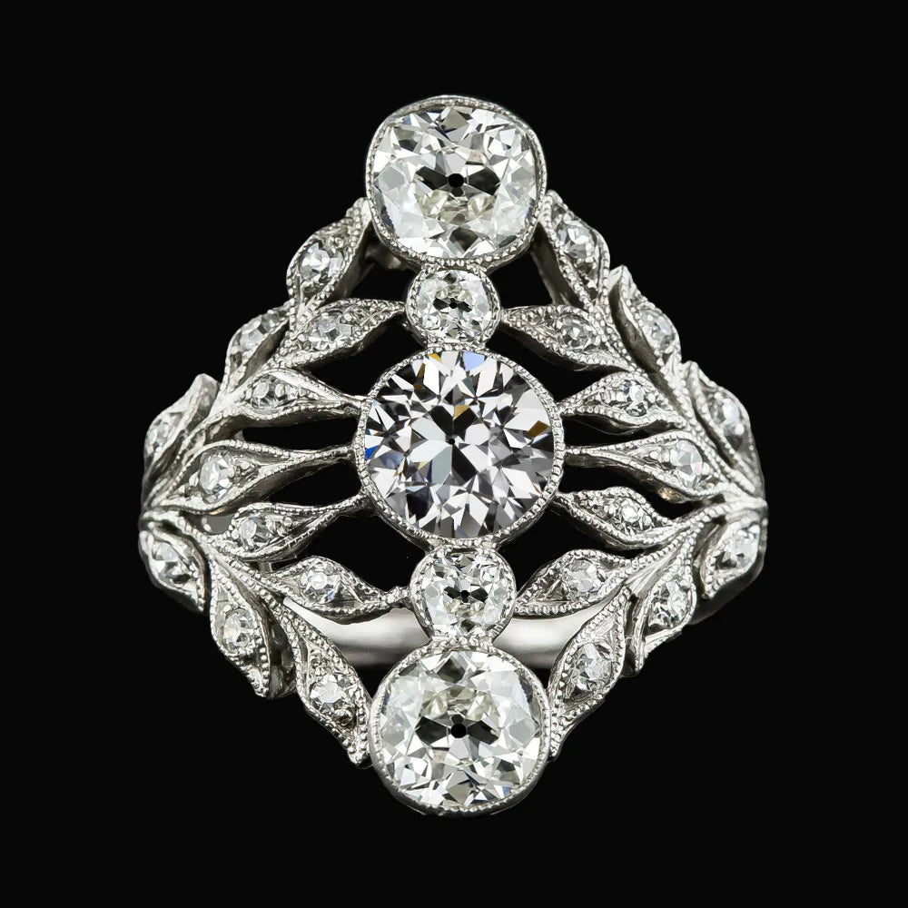 Art Nouveau Jewelry New Leaf Vintage Style Ring Old Miner Genuine Diamond