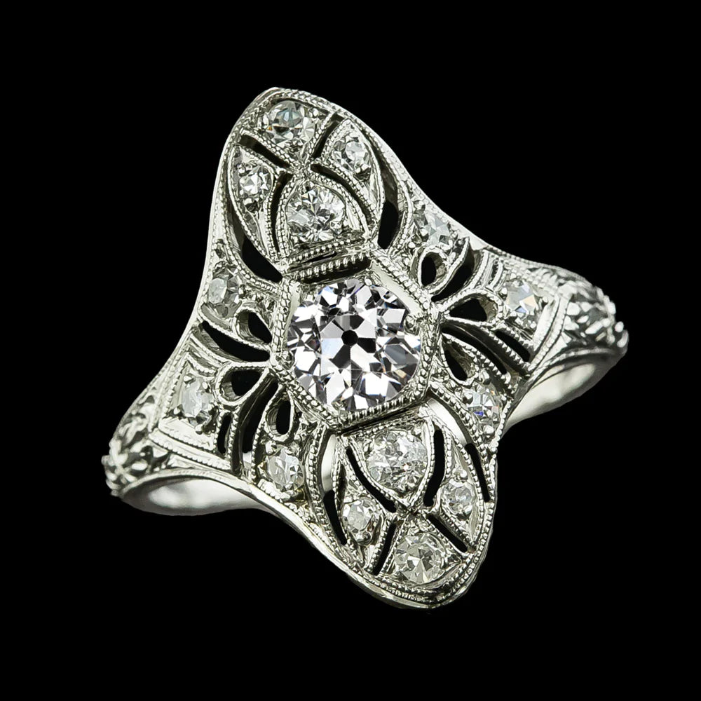 Art Nouveau Jewelry New Old Cut Genuine Round Diamond Ring Milgrain Shank