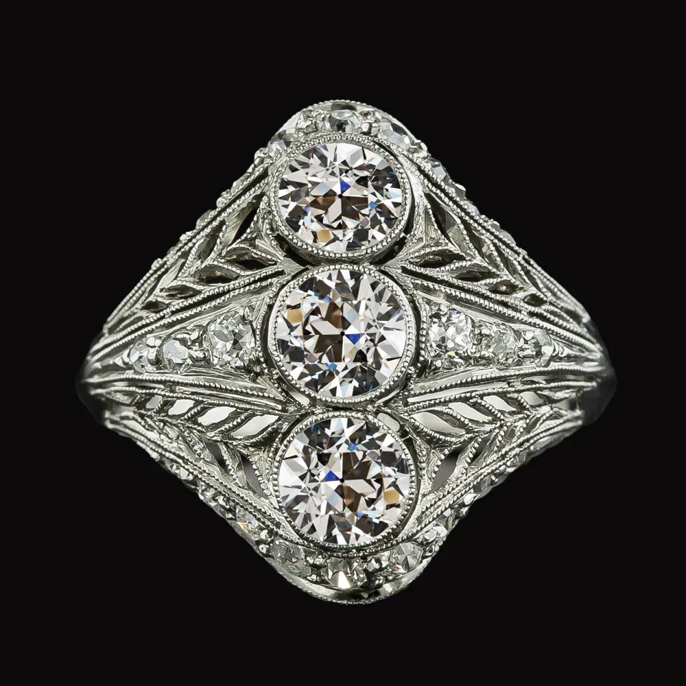 Art Nouveau Jewelry New Round Old Cut Natural Diamond Lady’s Ring Milgrain