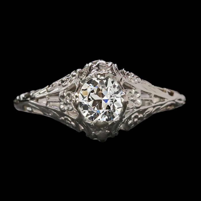 Art Nouveau Jewelry New Solitaire Ring Old Mine Cut Real Round Diamond