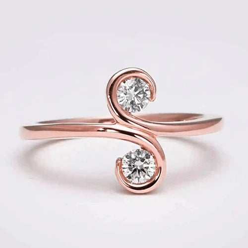 Art Nouveau Jewelry New Two-Stone Real Diamond Women Ring S Style 