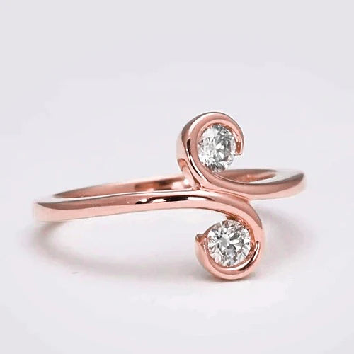  Jewelry New Two-Stone Real Diamond Women Ring S Style Rose Gold