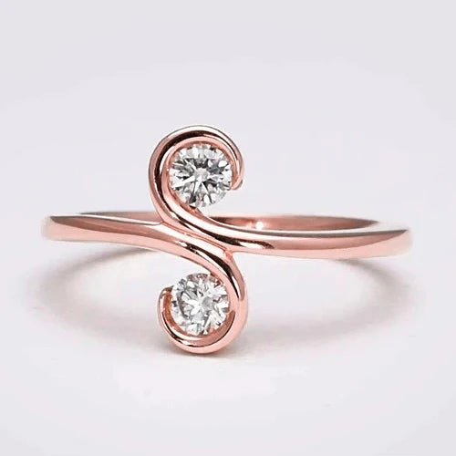 Art Nouveau Jewelry New Two-Stone Real Diamond Women Ring S Style Rose Gold