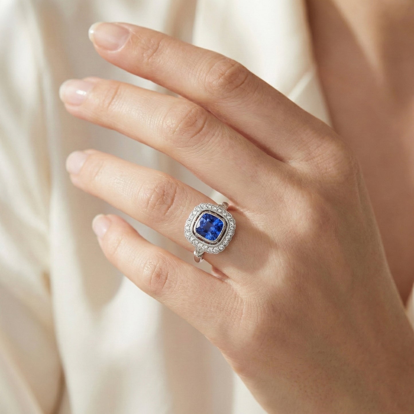 Art Nouveau Jewellery New Ceylon Sapphire And Natural Earth Mined DIAMOND ( NOT LAB GROWN ) Ladies Ring