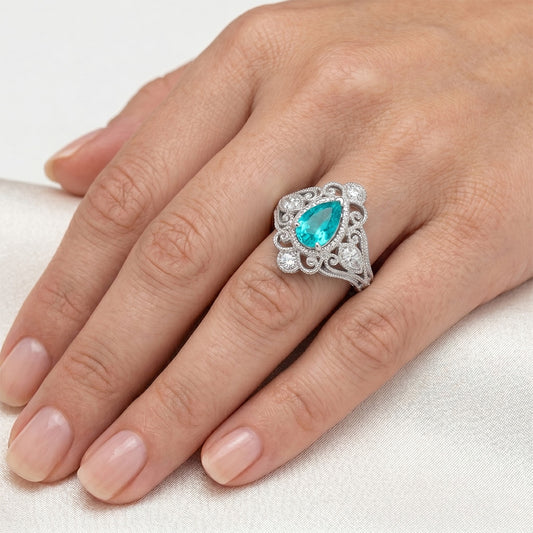 Artisan Halo Ring with Vintage Neon Paraiba – 1 ct