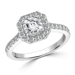 Asscher And Round Cut 3.50 Ct Real Diamonds Engagement Ring 14K White Gold